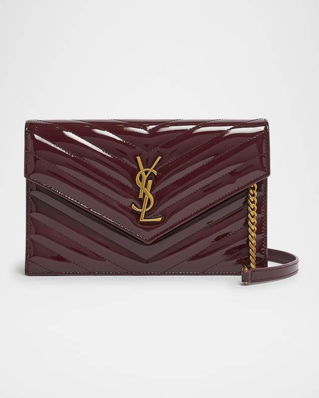 YSL Envelope Wallet on Chain in Quilted Patent Leather